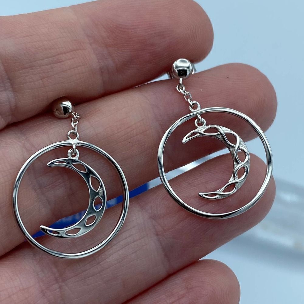 Sterling Silver Celtic Moon Earrings